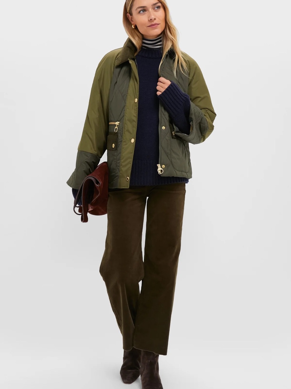 Barbour Martha Corduroy-Collar Quilted Jacket Size 6 - Picture 2 of 4